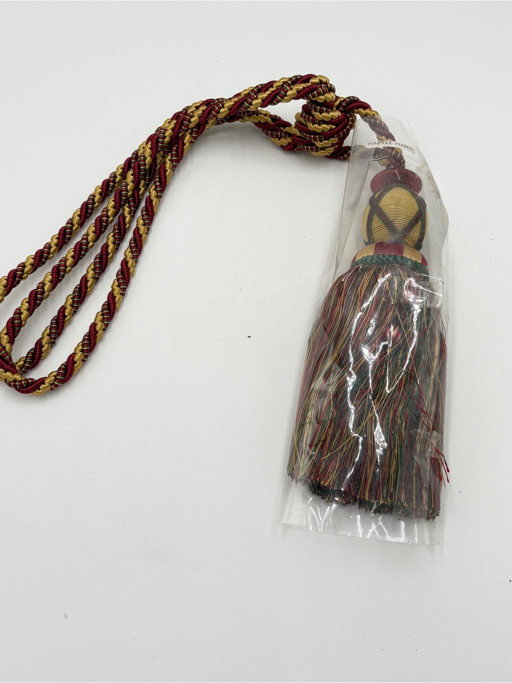 Vtg New Tie Back With Tassel Red Gold Green Pompidou-Parrot Chic French Cottage